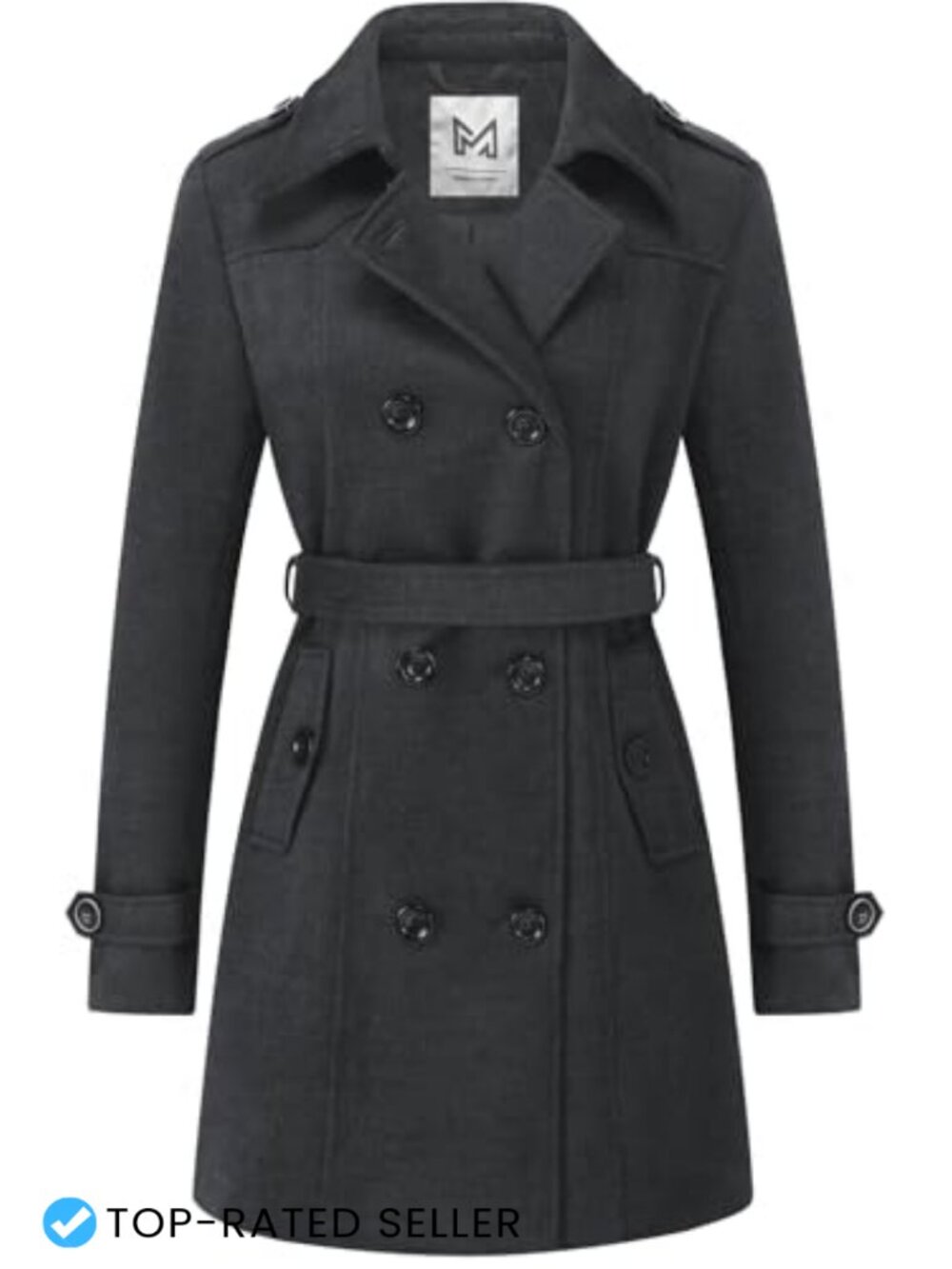 Women's Double Breasted Belted Pea Coat Slim Fit Winter Coat